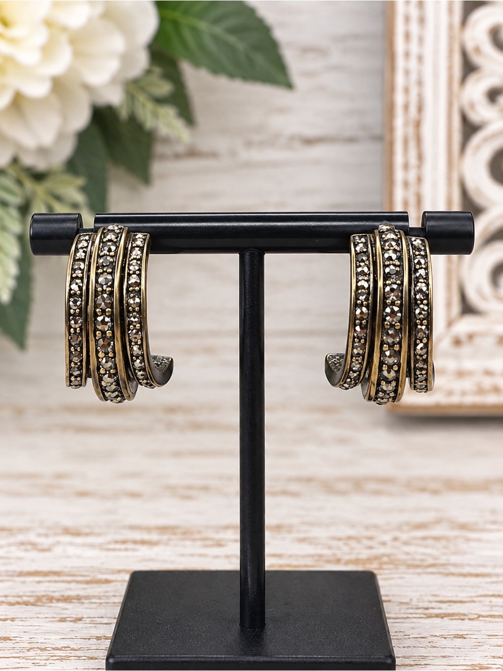 Heidi Daus Swarovski Crystal Layered Half Hoop Earrings
